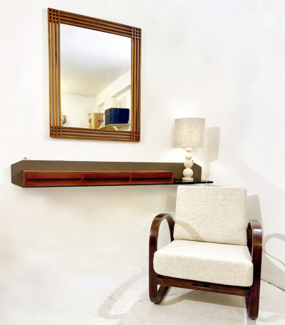 Mid Century Modern Wooden Suspended Console Teak Italy 1960s