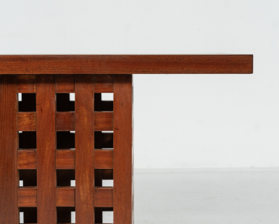 Mid Century Modern Wooden and Travertine Table Console Italy 1970s