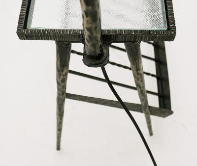 Mid Century Modern Wrought Iron Floor Lamp with Table Magazine Rack