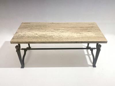 Mid Century Modern Wrought Iron Travertine Coffee Table