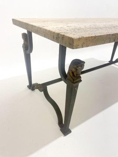 Mid Century Modern Wrought Iron Travertine Coffee Table