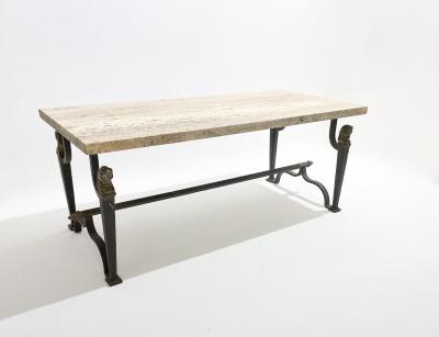 Mid Century Modern Wrought Iron Travertine Coffee Table