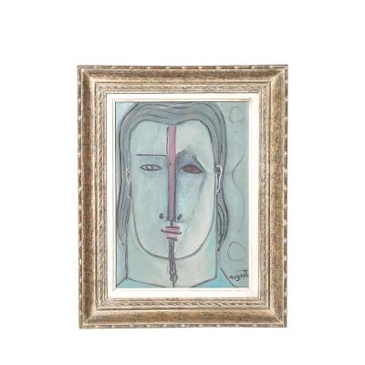Mid Century Modernist Abstract Cubist Portrait in Oil on Canvas signed Augusti