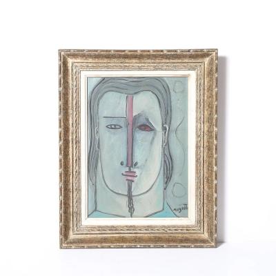 Mid Century Modernist Abstract Cubist Portrait in Oil on Canvas signed Augusti