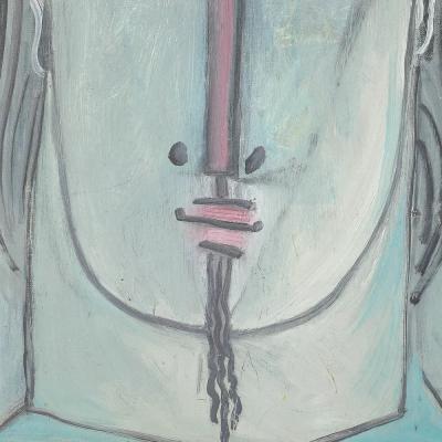 Mid Century Modernist Abstract Cubist Portrait in Oil on Canvas signed Augusti