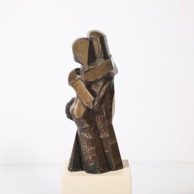 Mid Century Modernist Abstracted Figural Bronze Sculpture of an Embracing Couple
