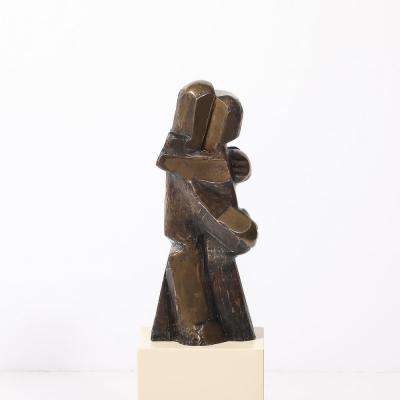 Mid Century Modernist Abstracted Figural Bronze Sculpture of an Embracing Couple