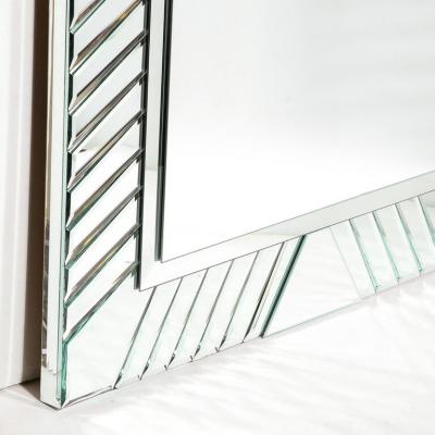 Mid Century Modernist Arch Form Beveled Directionally Tessellate Panel Mirror