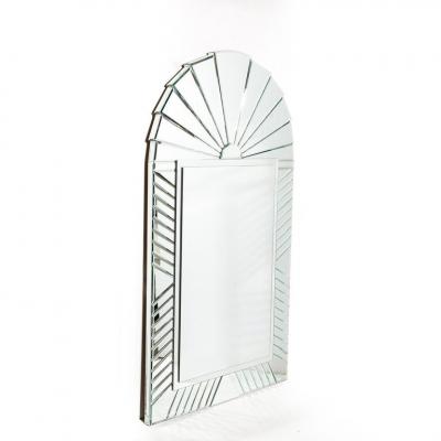 Mid Century Modernist Arch Form Beveled Directionally Tessellate Panel Mirror