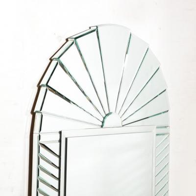 Mid Century Modernist Arch Form Beveled Directionally Tessellate Panel Mirror