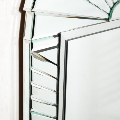 Mid Century Modernist Arch Form Beveled Directionally Tessellate Panel Mirror