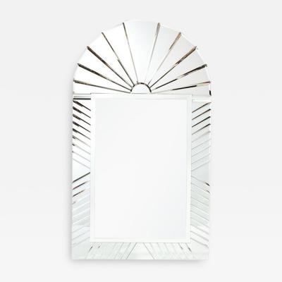 Mid Century Modernist Arch Form Beveled Directionally Tessellate Panel Mirror