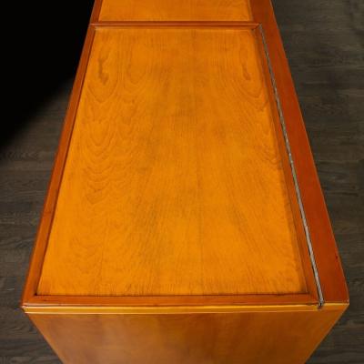 Mid Century Modernist Bar Cabinet in Book Matched Walnut with Inset Glass Pulls