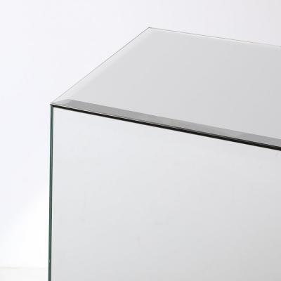 Mid Century Modernist Beveled Mirror Pedestal with Smoked Top