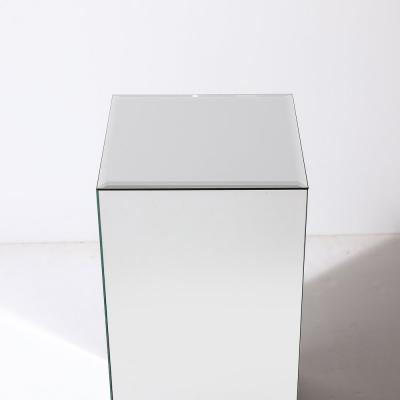 Mid Century Modernist Beveled Mirror Pedestal with Smoked Top