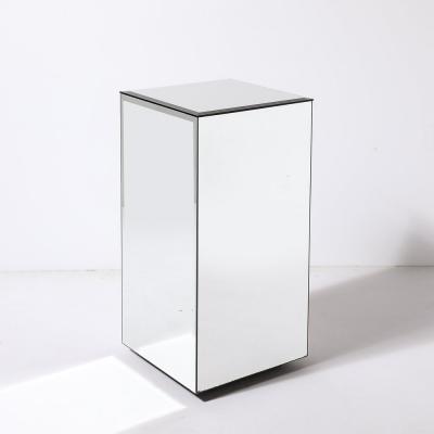 Mid Century Modernist Beveled Mirror Pedestal with Smoked Top