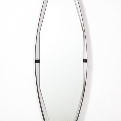 Mid Century Modernist Black Enameled Bronze Frame Brushed Brass Mirror