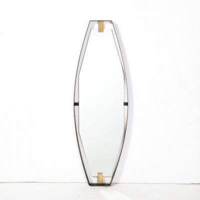 Mid Century Modernist Black Enameled Bronze Frame Brushed Brass Mirror