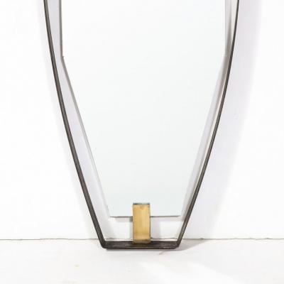 Mid Century Modernist Black Enameled Bronze Frame Brushed Brass Mirror