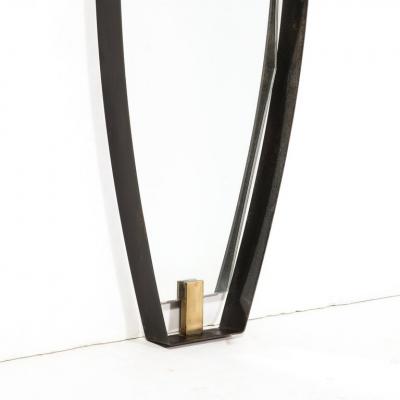 Mid Century Modernist Black Enameled Bronze Frame Brushed Brass Mirror