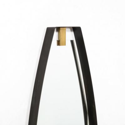 Mid Century Modernist Black Enameled Bronze Frame Brushed Brass Mirror
