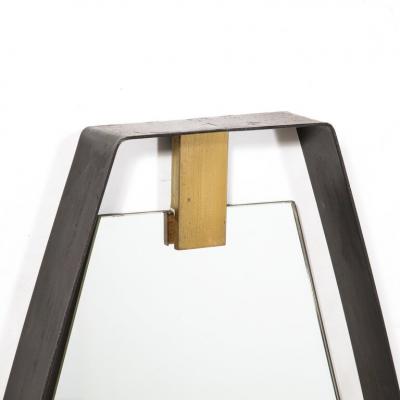 Mid Century Modernist Black Enameled Bronze Frame Brushed Brass Mirror