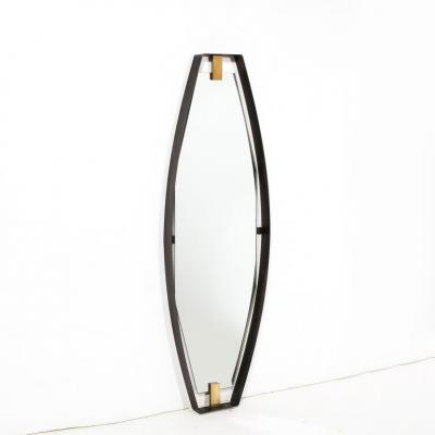 Mid Century Modernist Black Enameled Bronze Frame Brushed Brass Mirror