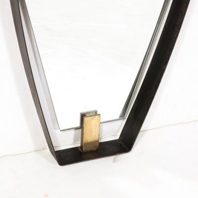 Mid Century Modernist Black Enameled Bronze Frame Brushed Brass Mirror