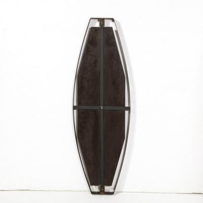 Mid Century Modernist Black Enameled Bronze Frame Brushed Brass Mirror