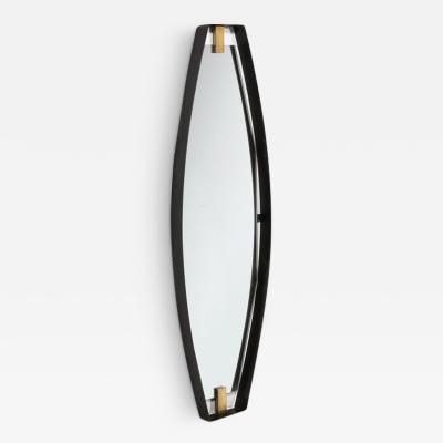 Mid Century Modernist Black Enameled Bronze Frame Brushed Brass Mirror
