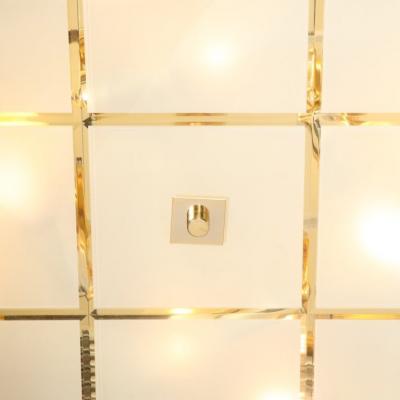 Mid Century Modernist Brass Frosted Glass Rod Square Flush Mount