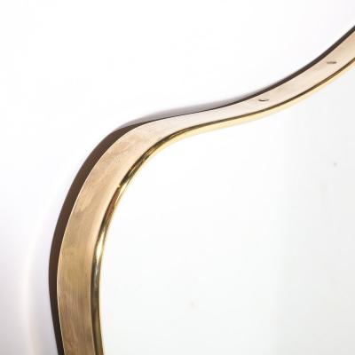 Mid Century Modernist Brass Wrapped Mirror w Curvilinear Tapered Form