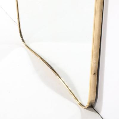 Mid Century Modernist Brass Wrapped Mirror w Curvilinear Tapered Form