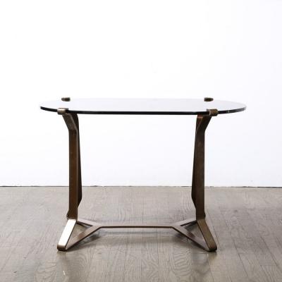 Mid Century Modernist Bronze Smoked Glass Cocktail Occasional Table
