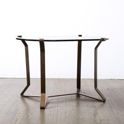 Mid Century Modernist Bronze Smoked Glass Cocktail Occasional Table