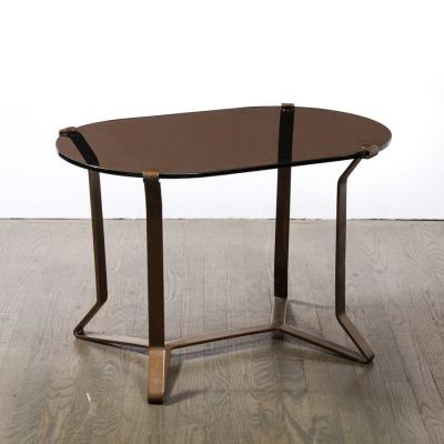 Mid Century Modernist Bronze Smoked Glass Cocktail Occasional Table