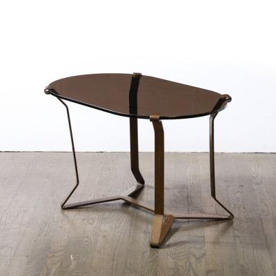 Mid Century Modernist Bronze Smoked Glass Cocktail Occasional Table