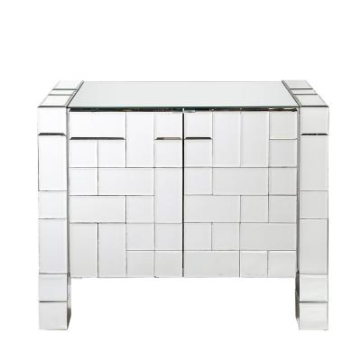 Mid Century Modernist Cabinet in Tessellated Beveled Mirror Panels