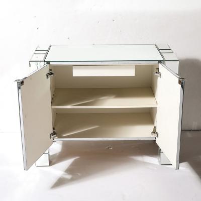 Mid Century Modernist Cabinet in Tessellated Beveled Mirror Panels