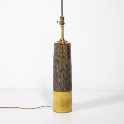Mid Century Modernist Ceramic Table Lamp W Smoked Gold Glaze Umber Detailing