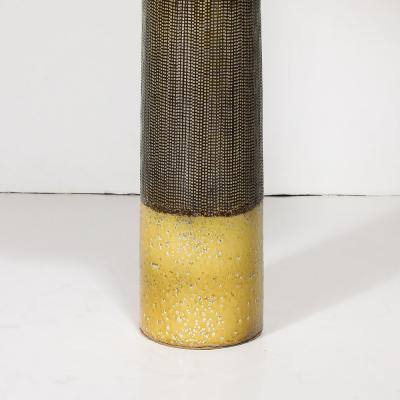 Mid Century Modernist Ceramic Table Lamp W Smoked Gold Glaze Umber Detailing