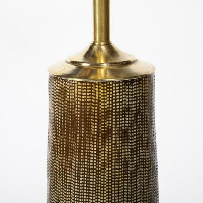 Mid Century Modernist Ceramic Table Lamp W Smoked Gold Glaze Umber Detailing