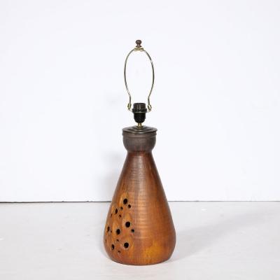 Mid Century Modernist Ceramic Table Lamp in Graphite and Red Iron Oxide Glaze