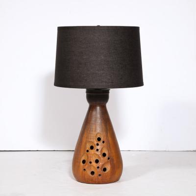 Mid Century Modernist Ceramic Table Lamp in Graphite and Red Iron Oxide Glaze