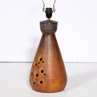 Mid Century Modernist Ceramic Table Lamp in Graphite and Red Iron Oxide Glaze