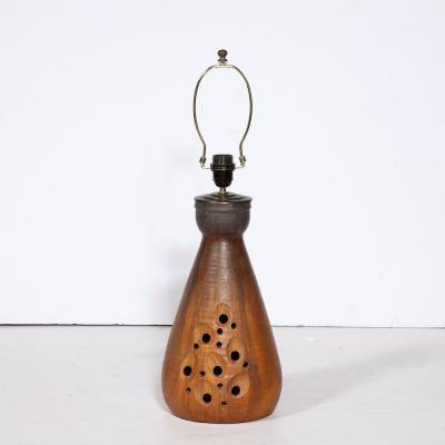 Mid Century Modernist Ceramic Table Lamp in Graphite and Red Iron Oxide Glaze