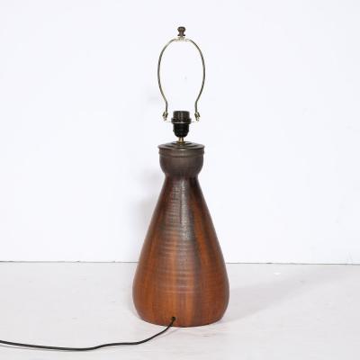 Mid Century Modernist Ceramic Table Lamp in Graphite and Red Iron Oxide Glaze