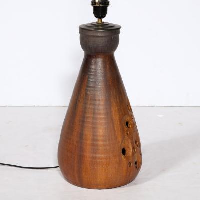 Mid Century Modernist Ceramic Table Lamp in Graphite and Red Iron Oxide Glaze