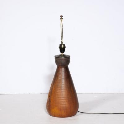 Mid Century Modernist Ceramic Table Lamp in Graphite and Red Iron Oxide Glaze
