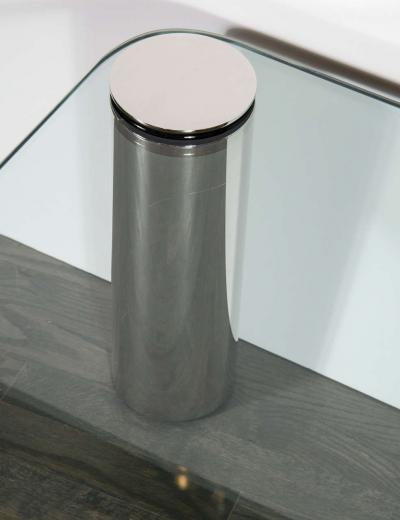 Mid Century Modernist Cocktail Table with Cylindrical Brushed Nickel Legs